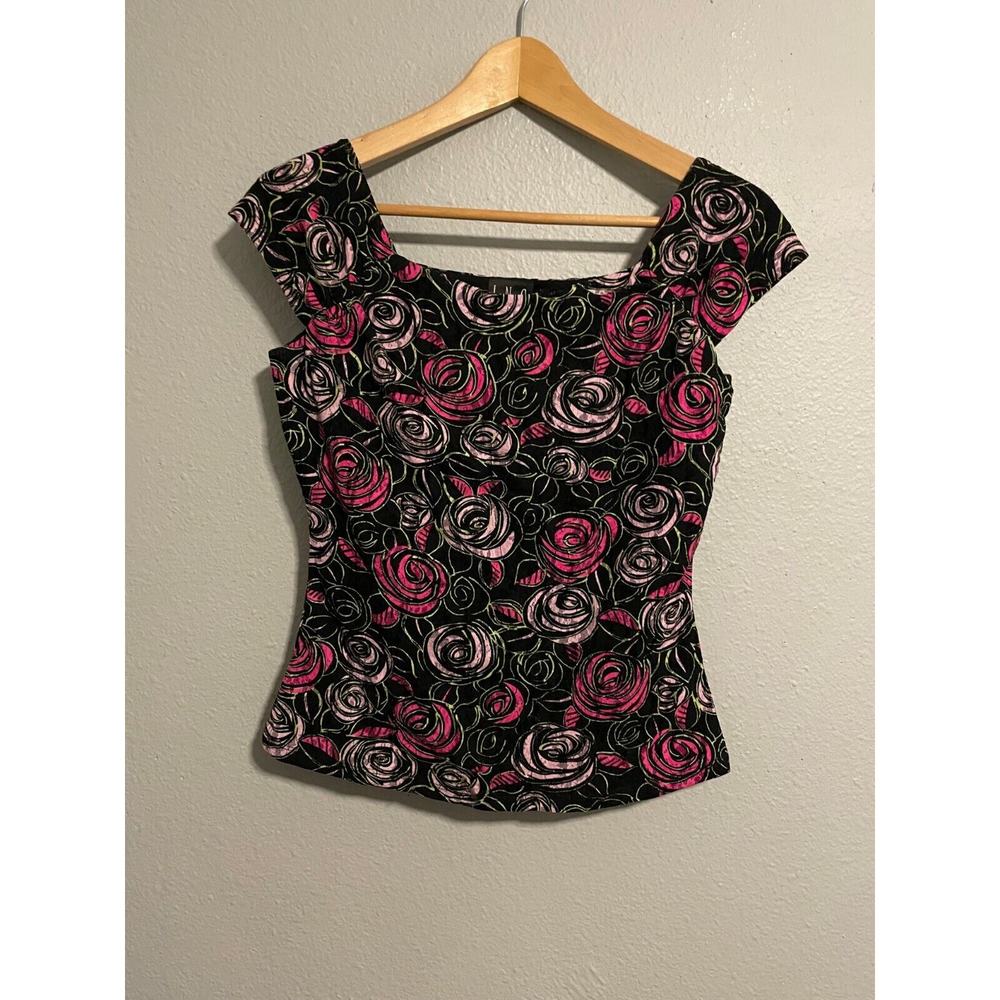 Vintage INC International Concepts Womens Top Small Black Floral Mesh Whimsigoth